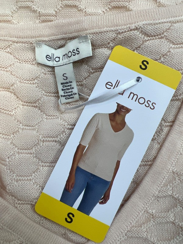 Ella Moss Women’s Cream/Light Pink 1/2 Sleeve Textured Sweater - S image 3