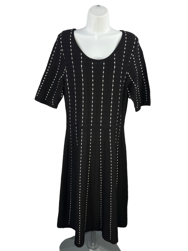 Dressbarn Women's Black/White 1/2 Sleeve Midi Sweater Dress - L