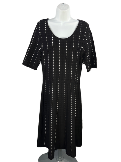 Dressbarn Women's Black/White 1/2 Sleeve Midi Sweater Dress - L