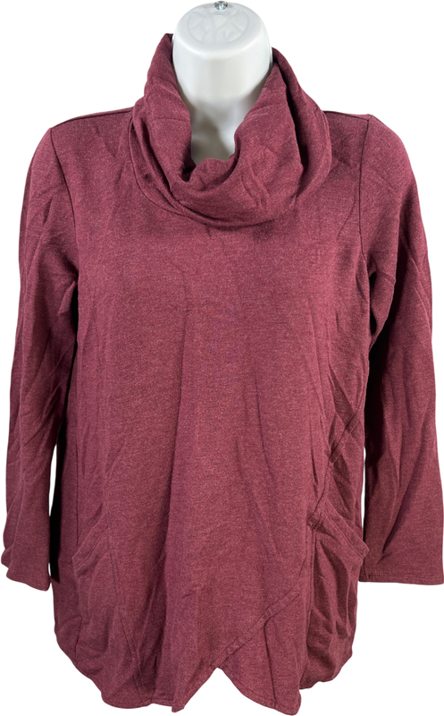 Pure J.Jill Women’s Burgundy Long Sleeve Cowl Neck Pocket Front Shirt - S Petite