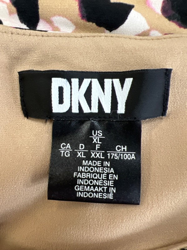 DKNY Women's Brown/Pink Leopard Print Shoulder Padded Sleeveless Blouse - XL image 3