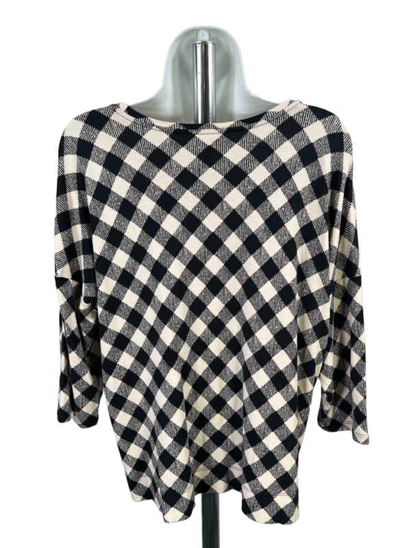 J Jill Women's Black/white Plaid Basic Elbow Sleeve Tee Shirt - L image 2
