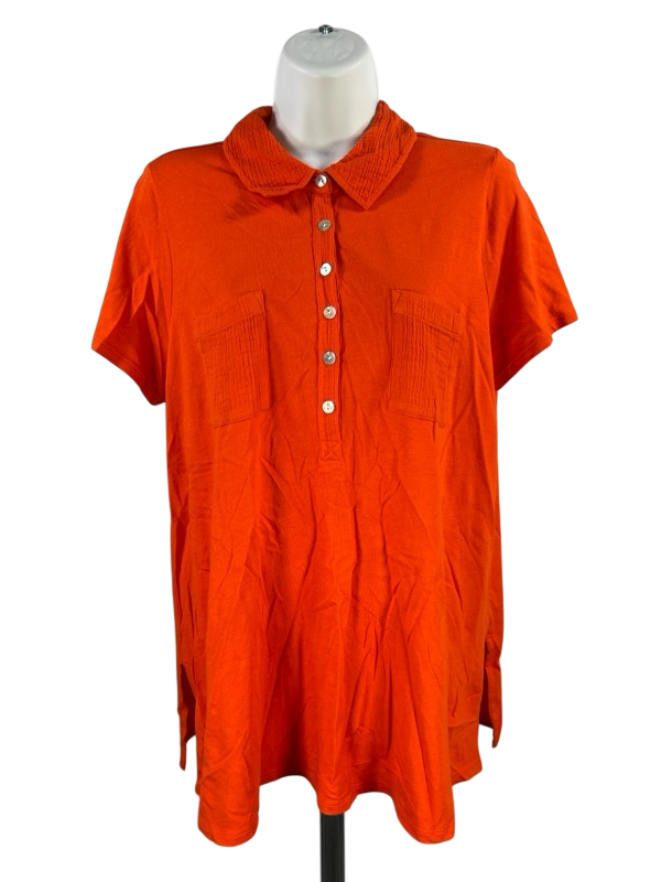 J.Jill Women's Orange Short Sleeve Polo Shirt - M Petite