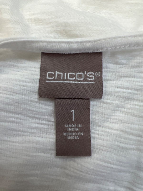Chico's Women's White/Brown Embroidered Short Sleeve T-Shirt - 1/US M image 3