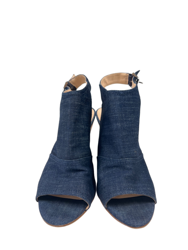 Nine West Women's Blue Denim Peep Toe Slingback Cork Wedge Sandals - 8.5 image 2