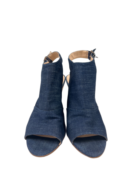 Nine West Women's Blue Denim Peep Toe Slingback Cork Wedge Sandals - 8.5 image 2