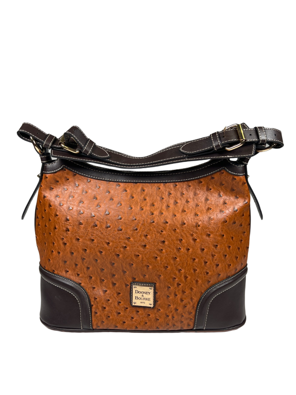 Dooney and Bourke Women's Brown Ostrich Embossed Hobo Shoulder Bag Purse