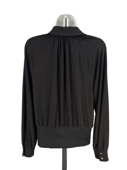 White House Black Market Women's Black Ribbed Long Sleeve Blouse - S image 2