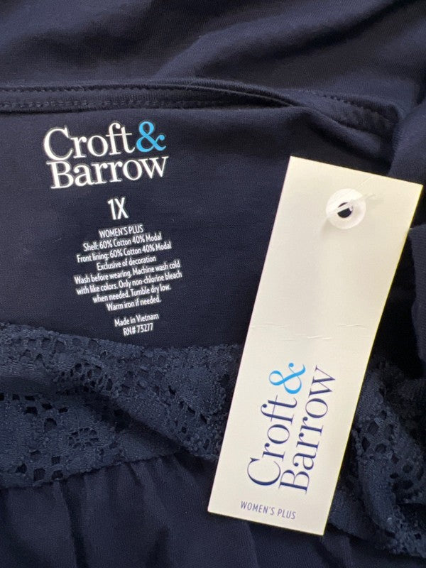 Croft and Barrow Women's Blue Short Sleeve Lace Trim T-Shirt - Plus 1X image 3