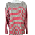 J. Jill Women's Gray/Pink Striped Long Sleeve Boat Neck T-Shirt - L