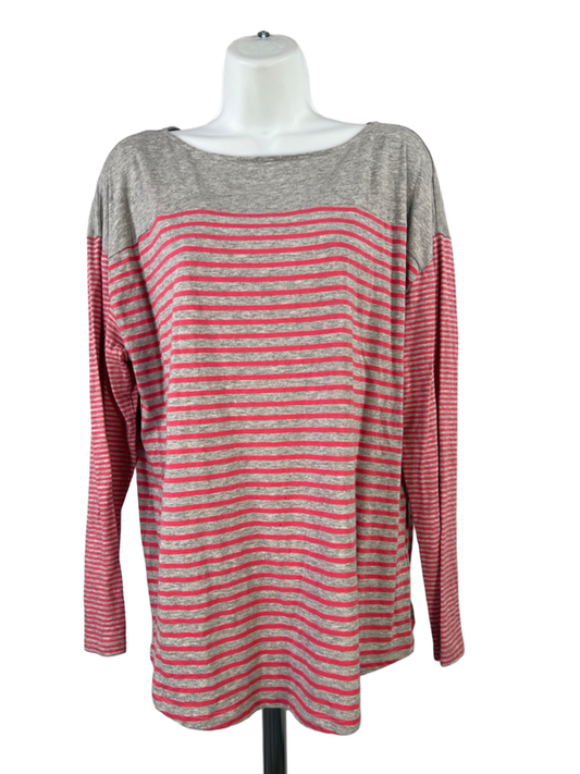 J. Jill Women's Gray/Pink Striped Long Sleeve Boat Neck T-Shirt - L