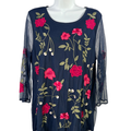 Charter Club Women's Blue Feminine Garden Mesh Embroidered 3/4 Sleeve Blouse - L