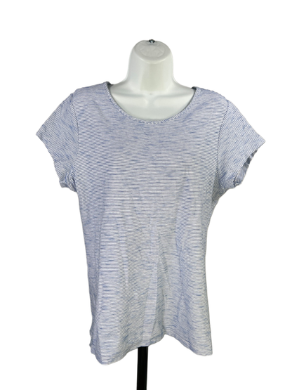 Vineyard Vines Women's White/Blue Striped Short Cap Sleeve Tee Shirt - M