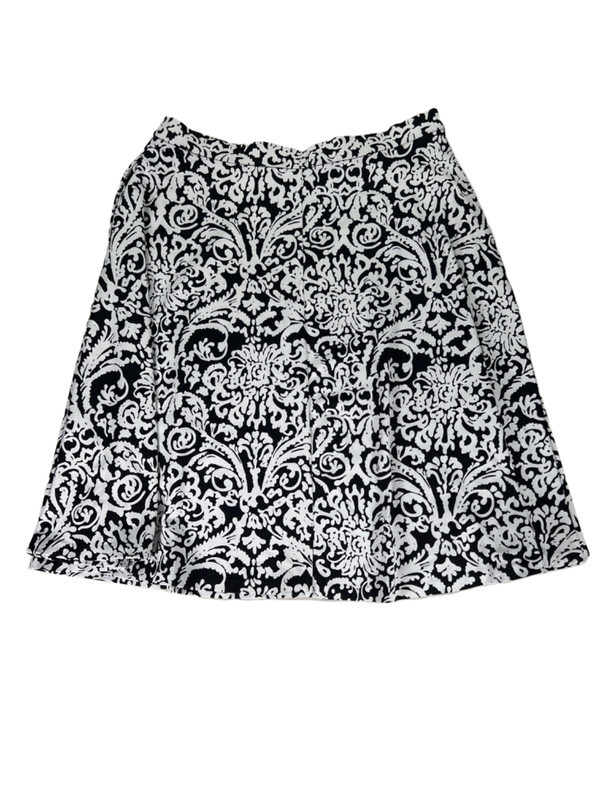 Adrienne Vittadini Women's Black/White Damask Print Pull On Midi Skirt - L image 2