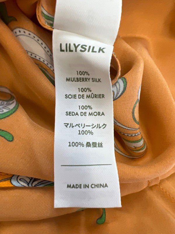 LilySilk Women's Orange Mulberry Silk Paisley Hankerchief Halter Dress - 8 image 4