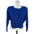 Ellen Tracy Women's Blue Toggle Clasp Cropped 3/4 Sleeve Sweater - M