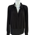 White House Black Market Women's Black Ribbed Long Sleeve Blouse - S