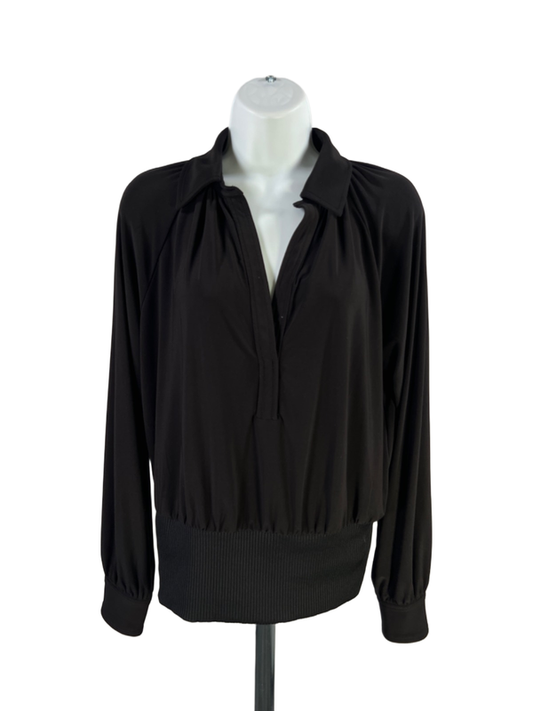 White House Black Market Women's Black Ribbed Long Sleeve Blouse - S