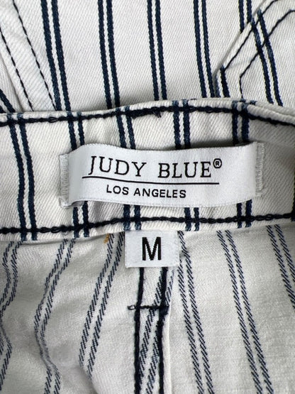 Judy Blue Women's White/Blue Striped High Rise Button Fly Jean Shorts - M image 3