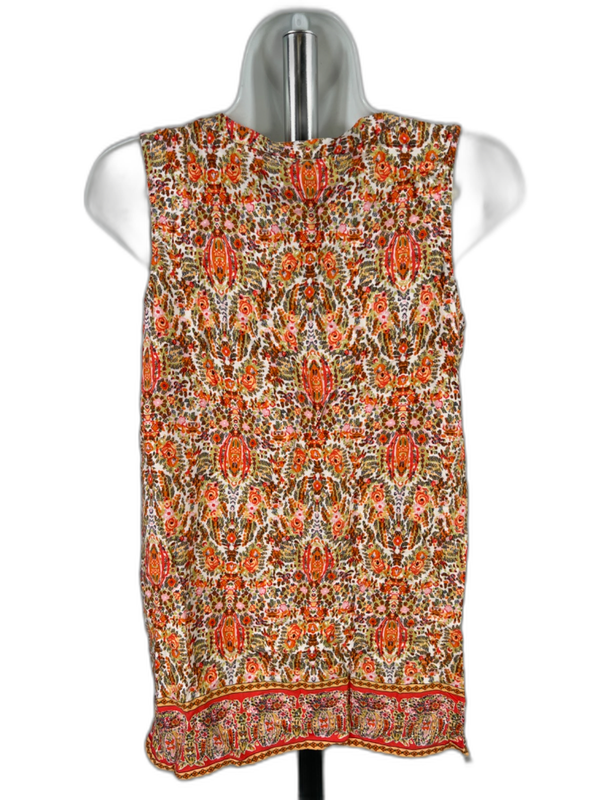 J Jill Women's Orange/Green Printed Button Up Sleeveless Blouse - XS image 2