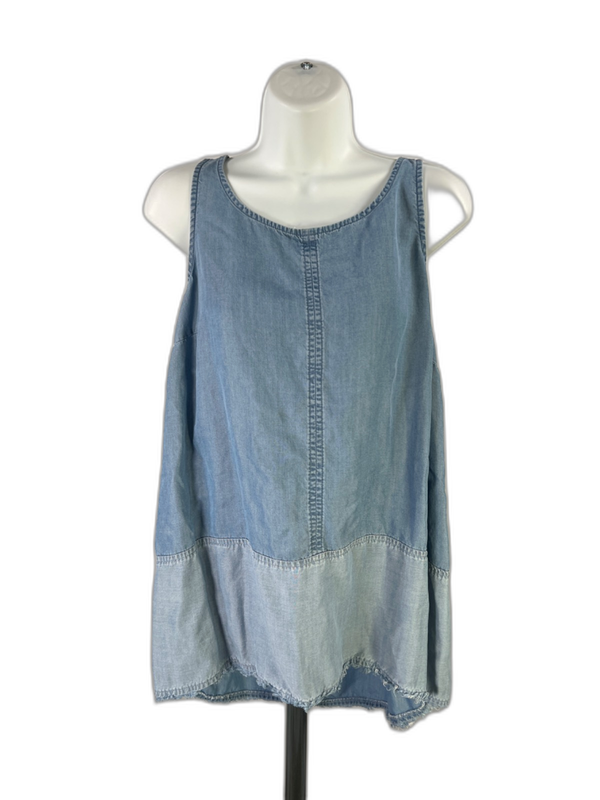 J Jill Denim Women's Blue Two Tone Frayed Trim Sleeveless Shirt - M