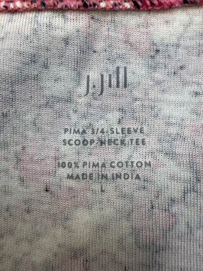 J Jill Women's Pink Floral Scoop Neck 3/4 Sleeve Tee Shirt - L image 3