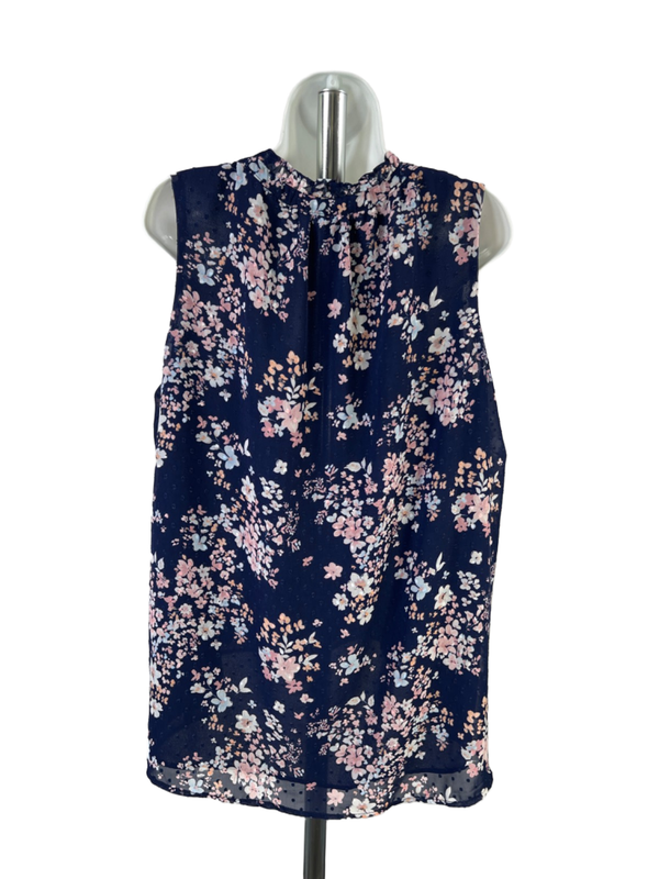 Gibsonlook Women's Blue Floral Textured Ruffle Trim Sleeveless Blouse - XXL image 2