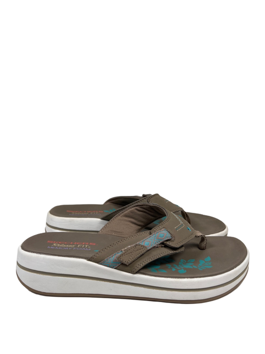 Skechers Women's Blue/Taupe Upgrades Marina Bay Flip Flop Sandals - 8