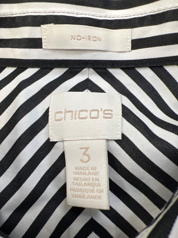 White House Black Market Women's Black/White Striped Button Up - 3/US XL image 3