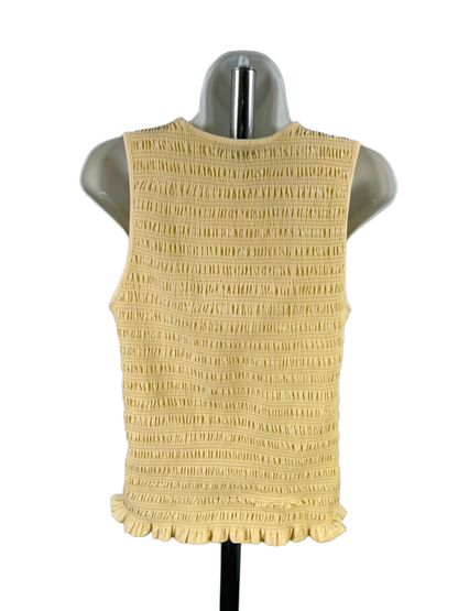 Loft Women's Yellow Smocked V Neck Ruffle Trim Sleeveless Blouse - L image 2