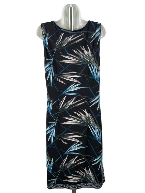 White House Black Market Black/Blue Embroidered Keyhole Sleeveless Midi Dress- M image 2