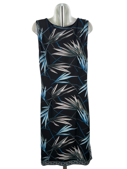 White House Black Market Black/Blue Embroidered Keyhole Sleeveless Midi Dress- M image 2