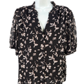 Nine West Women's Black Short Sheer Sleeve Button Up Blouse - L