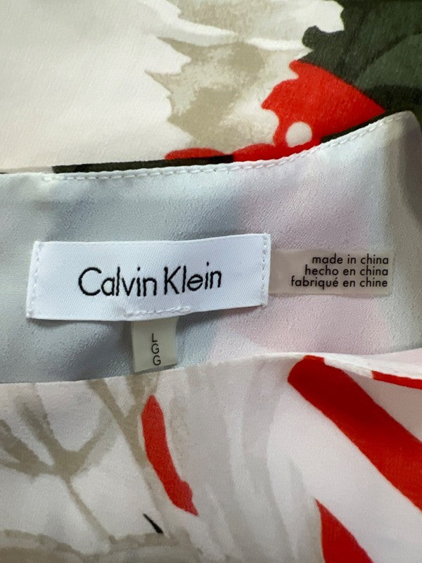 Calvin Klein Women's White/Red Floral Sheer Sleeve Blouse - L image 3