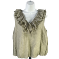 CeCe Women's Green Ruffle Neckline Sleeveless Hi-Low Blouse - L