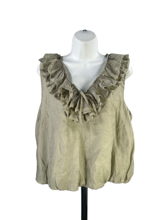 CeCe Women's Green Ruffle Neckline Sleeveless Hi-Low Blouse - L