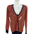 Old Navy Women's Blue/Orange Striped V Neck Button Up Long Sleeve Sweater - M