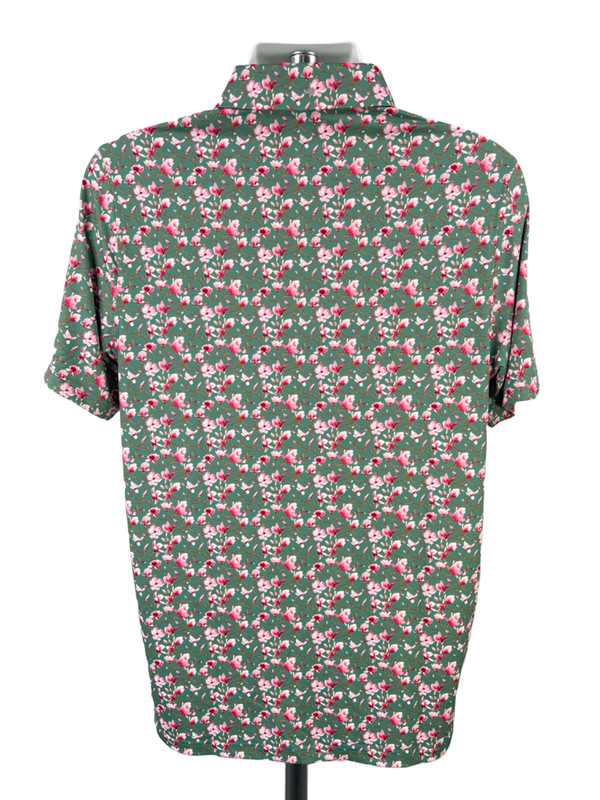 1764 Signature Men's Green/Pink Floral Enola Short Sleeve Polo Golf Shirt - M image 2