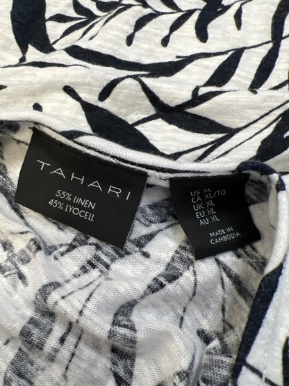 Tahari Women's White/Black Short Sleeve Linen Blend Button Up Shirt - XL image 3