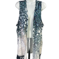 CJ Banks Women's Blue/White Sleeveless Fringe Hem Open Front Long Shirt- 2X Plus