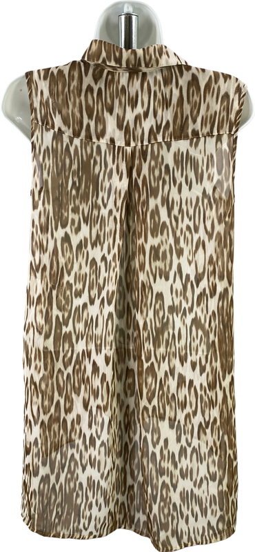 Chico’s Women’s Brown/White Sleeveless Sheer Button Up Hi-Low Blouse - 0/US S image 2