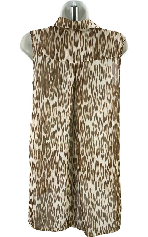 Chico’s Women’s Brown/White Sleeveless Sheer Button Up Hi-Low Blouse - 0/US S image 3