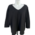 J Jill Women's Black Basic V Neck 3/4 Sleeve Tee Shirt - L