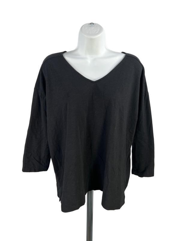 J Jill Women's Black Basic V Neck 3/4 Sleeve Tee Shirt - L