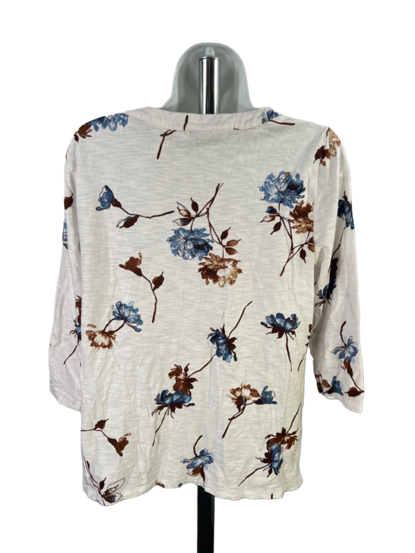 Chico's Women's White/Brown Floral Keyhole Elbow Sleeve Shirt - 1/US M image 2