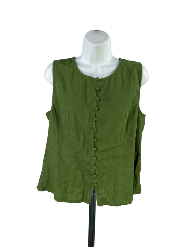 Banana Republic Women's Green Linen Blend Button Up Tie Back Sleeveless Top - 12