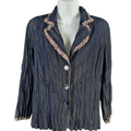 Chico's Women's Blue Metallic Leopard Trim Button Front Blouse - 0/US S