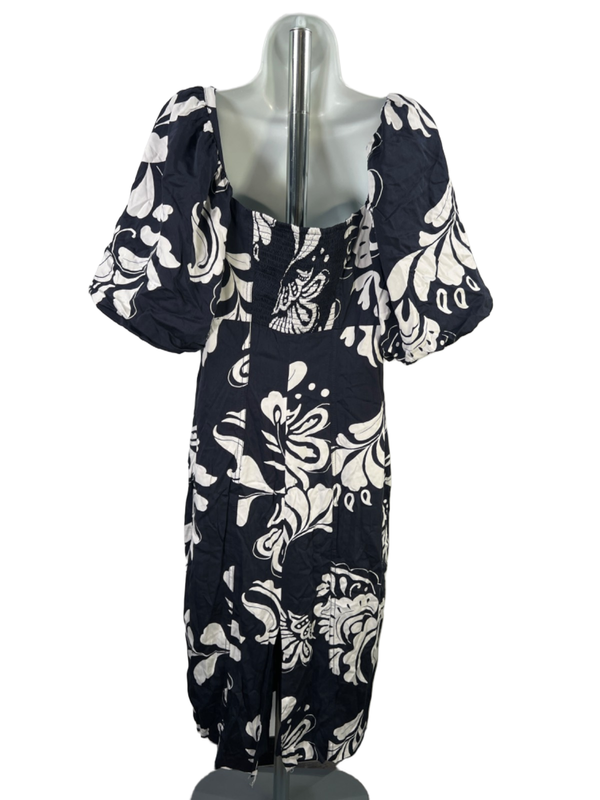 Ann Taylor Women's Blue/White Floral Puff Sleeve Midi Dress - 12 image 2