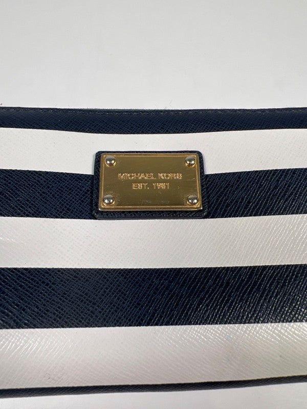 Michael Kors Women's Blue Striped Saffiano Leather Zip Around Wristlet Wallet image 7