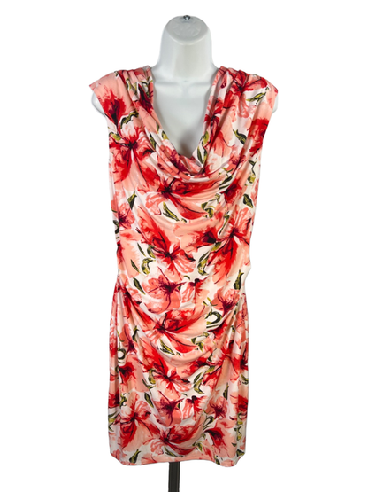 White House Black Market Women's Pink Floral Cowl Neck Midi Sheath Dress - M